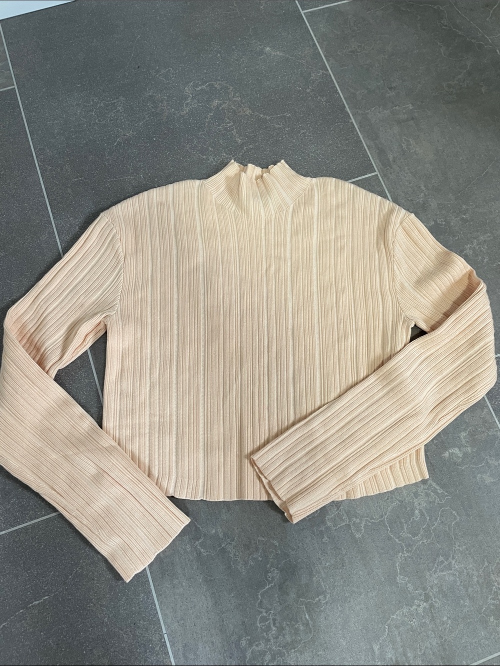 Maje Peach Ribbed Mock-Neck Long Sleeve Top